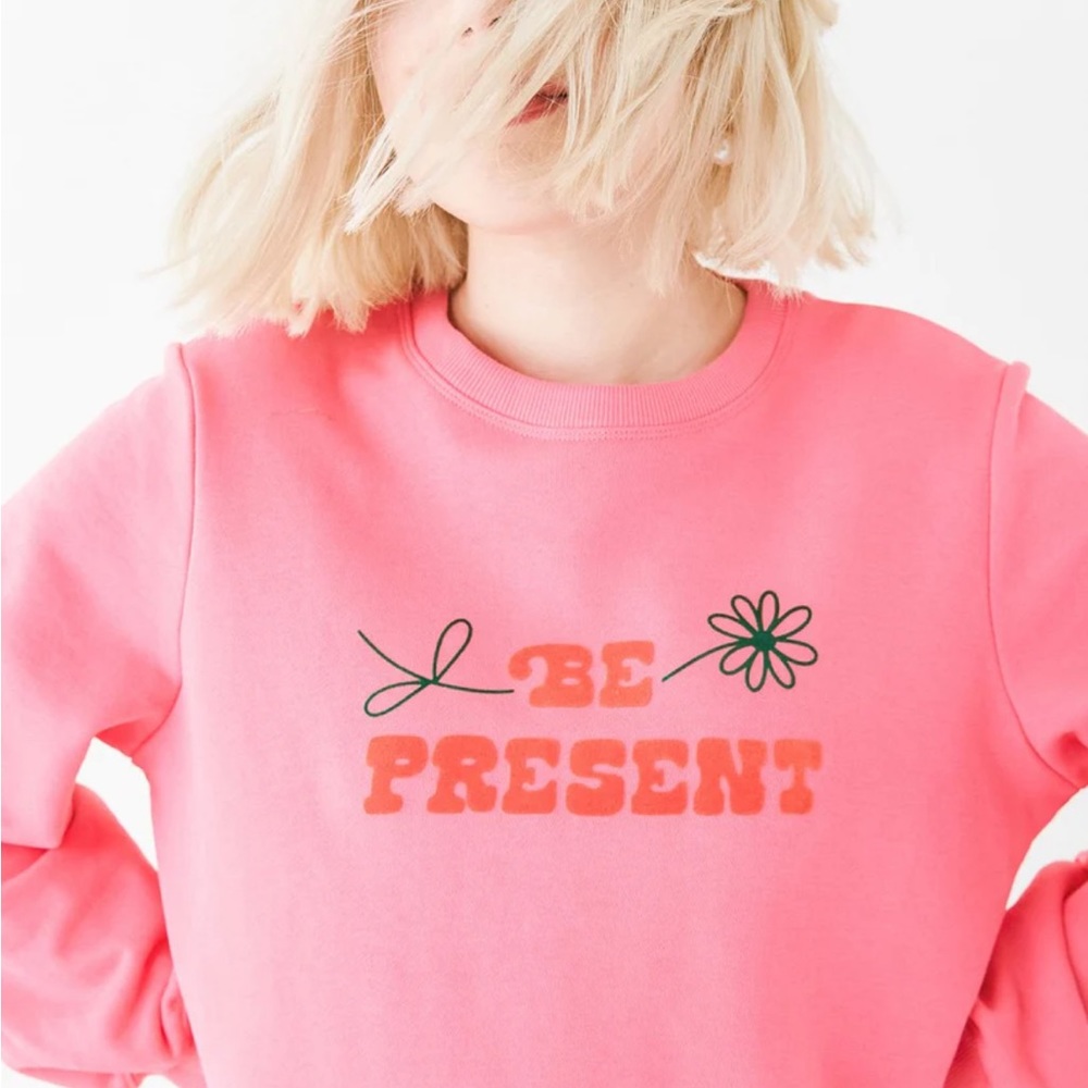 “Be Present” Bando Balloon Sleeve Sweatshirt